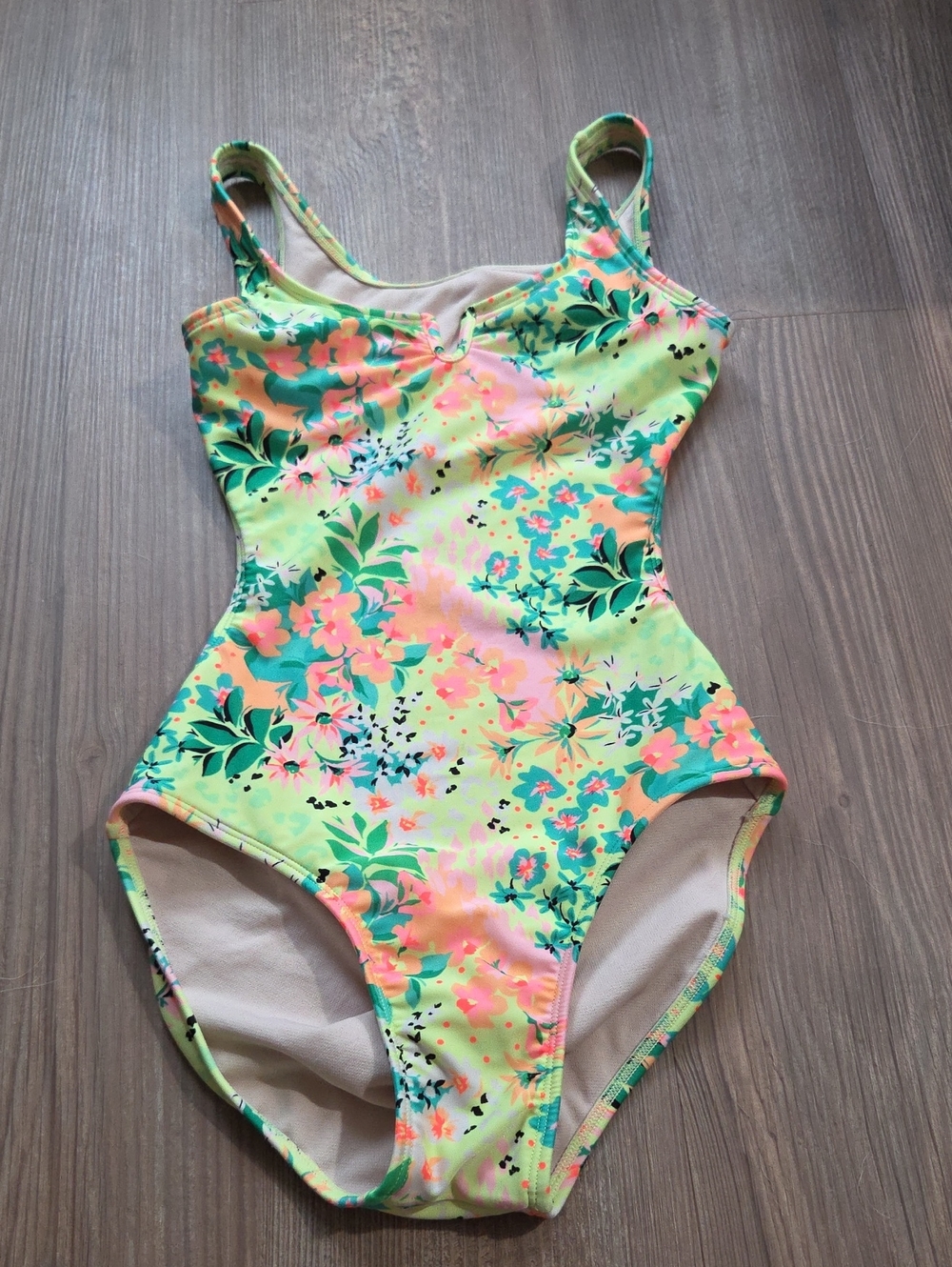 Girls' Floral One-Piece Swimsuit - Neon Yellow Green